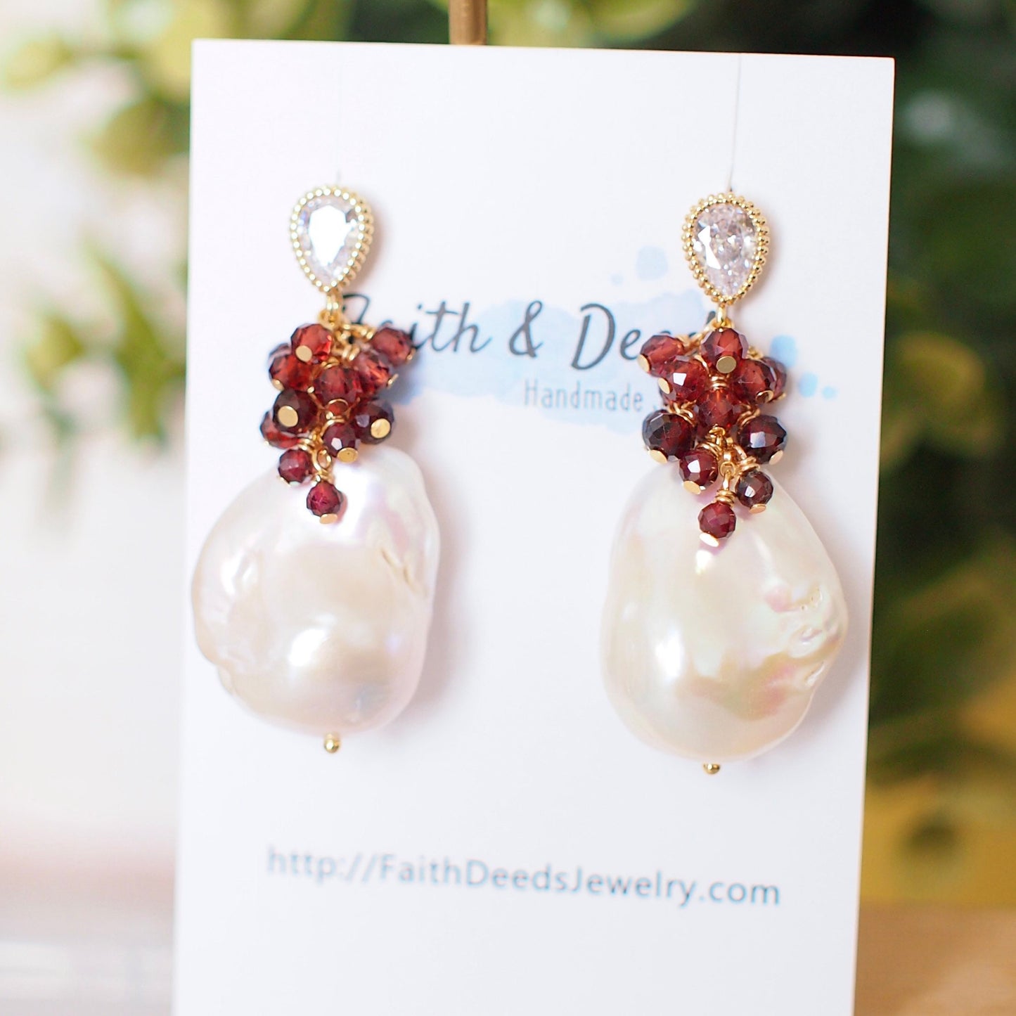 Baroque Pearl Earrings // Flameball Pearls // Garnet Cluster // 14K Gold-filled // Regal & Feminine
