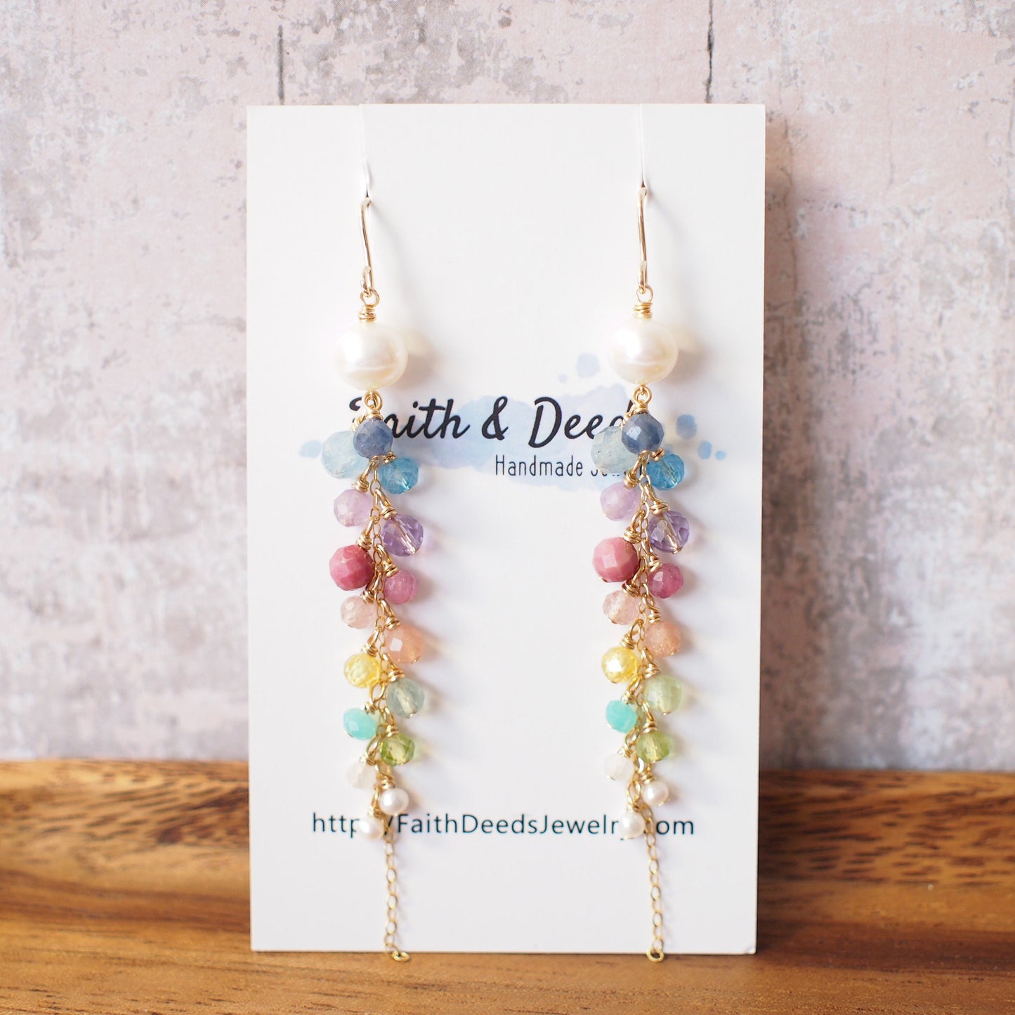 Rainbow Gems x Pearls Dangling Earrings // Sparkly & Precious // 14K Gold-filled // Feminine and Unique