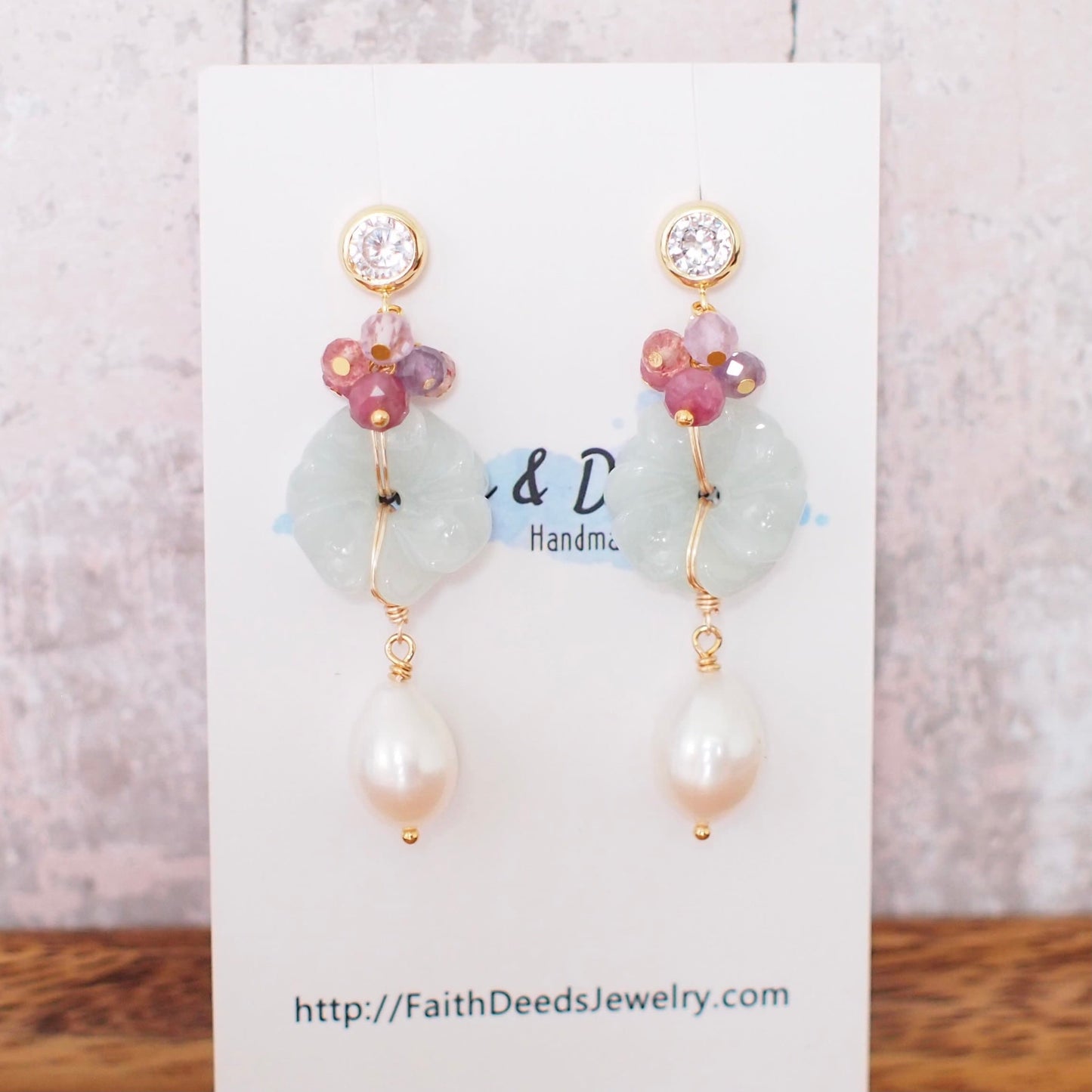 Type A Burmese Carved Jade Flower Earrings // Fresh Water Pearls // 14K Gold-filled // Sweet & Graceful