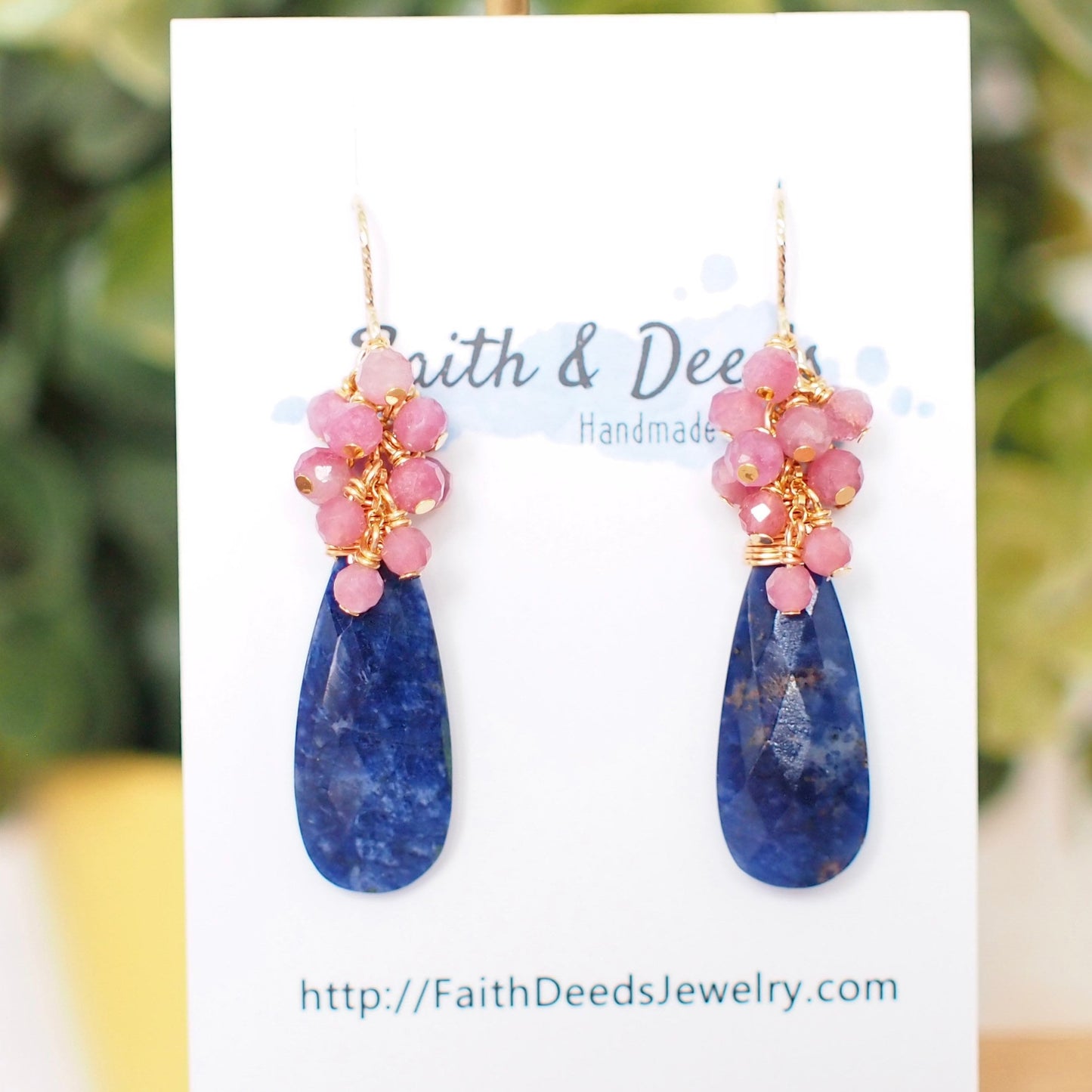 Sodalite x Pink Tourmaline Earrings // Statement Earrings // Gem Cluster // 14K Gold-filled // Gorgeous & Striking