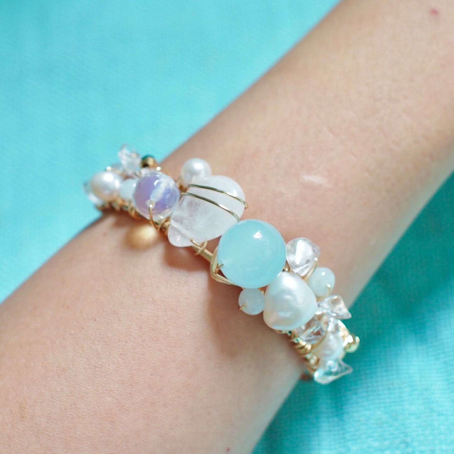 Cuff Bracelet // Gems & Pearls // One of a Kind