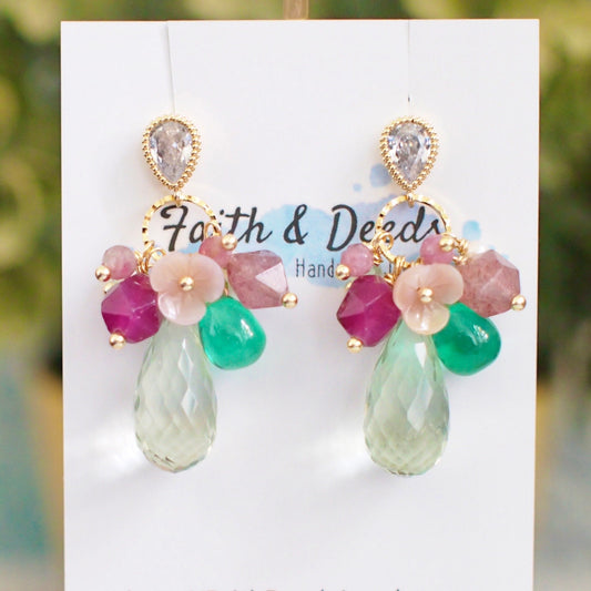 Green Amethyst Earrings // Statement Earrings // 14K Gold-filled // Sweet Floral Theme
