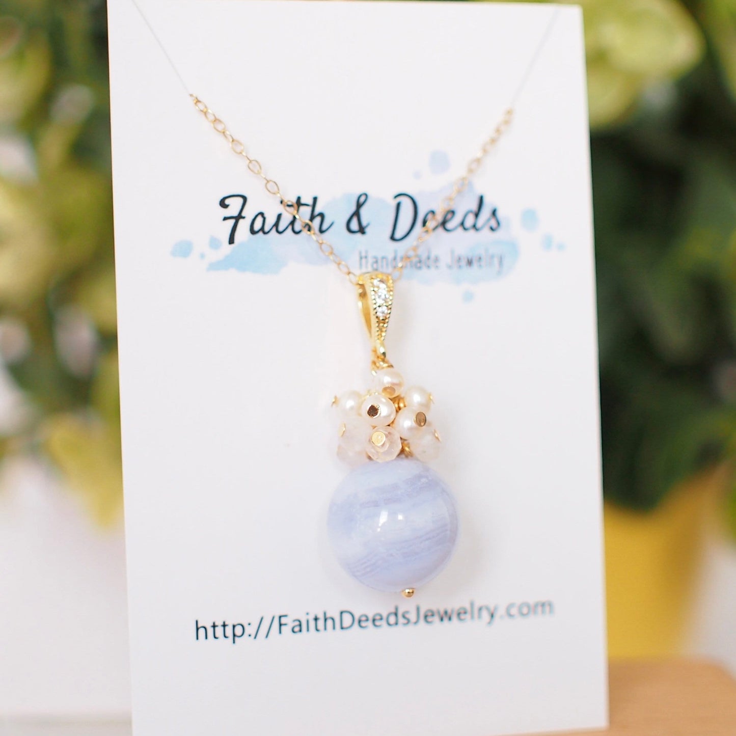 Blue Lace Agate Pendant // Gem Pendant // Moonstones x Pearls Cluster // 14K Gold-filled // Sweet and Graceful