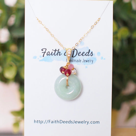 Type A Burmese Jade Donut Pendant // Red Gem Cluster // 14K Gold-filled // Classy & Timeless