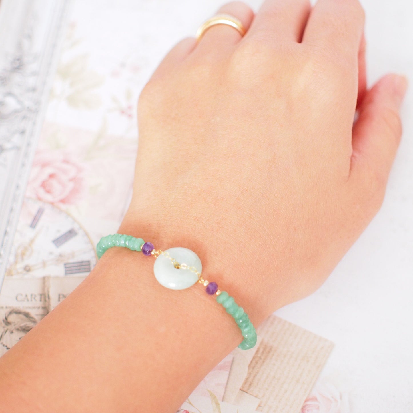 Type A Burmese Jade Donut Bracelet // Feminine & Elegant // 14K Gold-filled