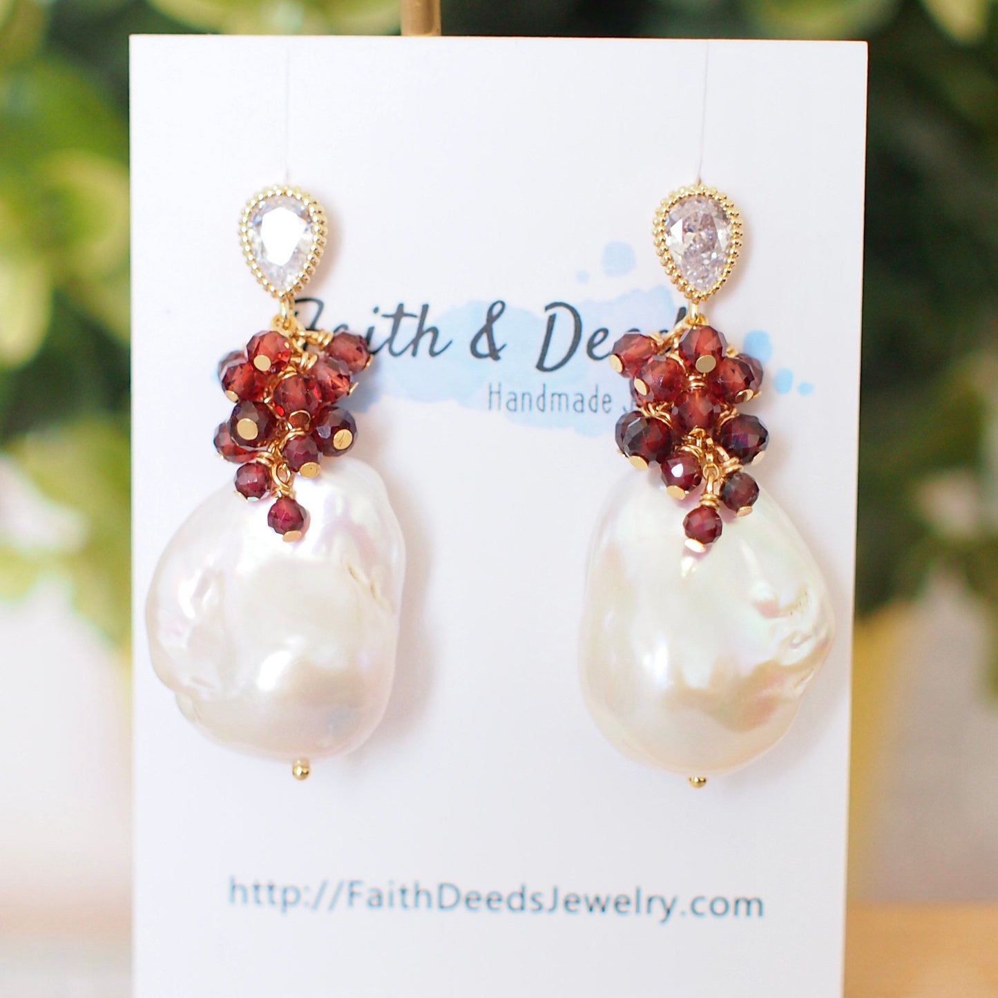 Baroque Pearl Earrings // Flameball Pearls // Garnet Cluster // 14K Gold-filled // Regal & Feminine