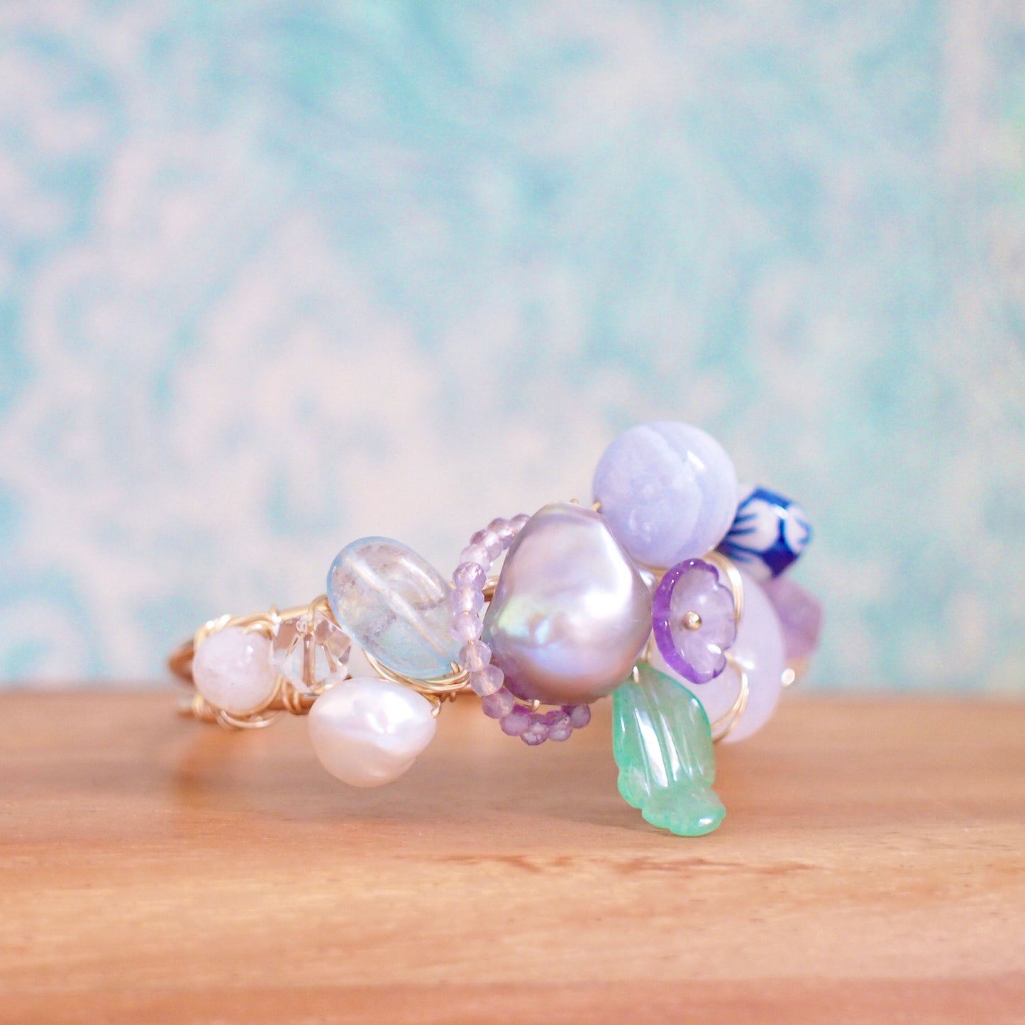 Cuff Bracelet // Gems & Pearls // One of a Kind