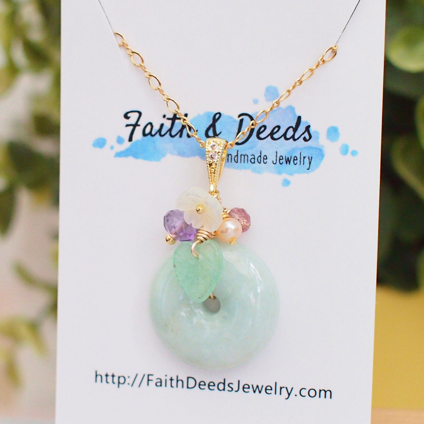 Type A Burmese Jade Donut Pendant // Long Statement Necklace // Lovely & Gorgeous // 14K Gold-filled