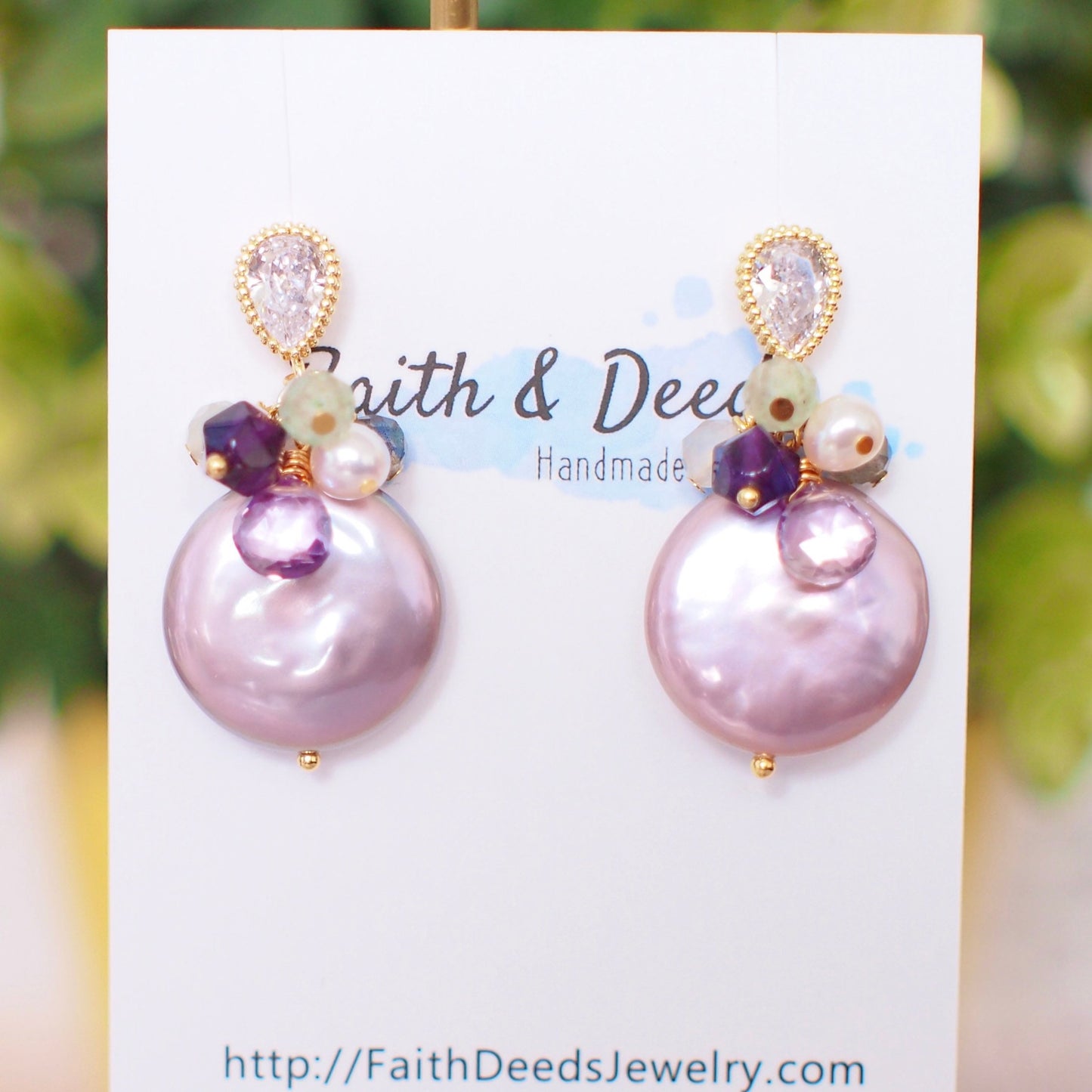 Purple Fresh Water Coin Pearl Earrings // Gem Cluster // 14K Gold-filled // Splendid & Gorgeous