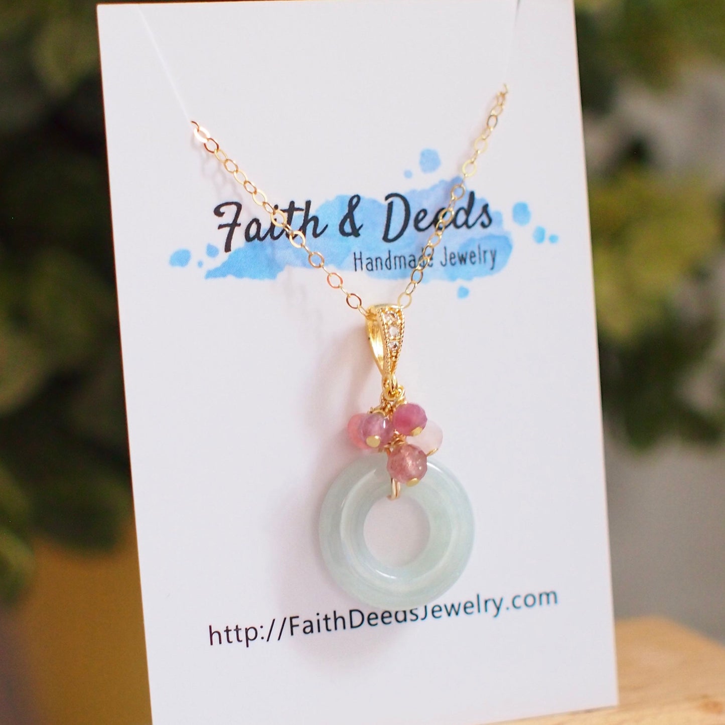 Type A Burmese Green Jade Ring Pendant // Pink Gem Cluster // 14K Gold-filled // Dainty & Sweet