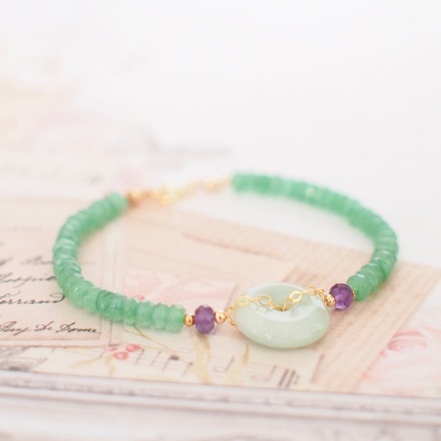 Type A Burmese Jade Donut Bracelet // Feminine & Elegant // 14K Gold-filled