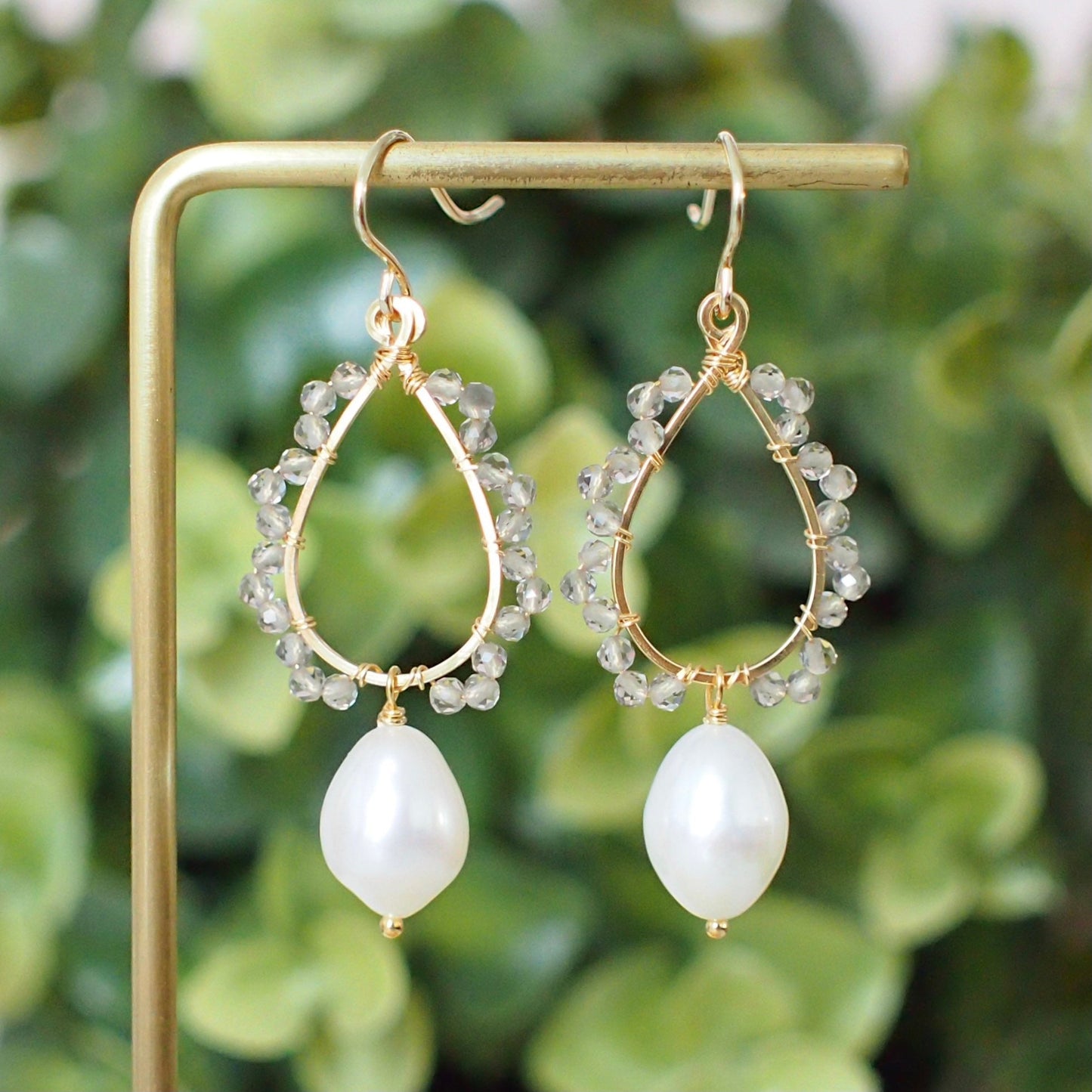 Teardrop Pearls x Smokey Quartz Earrings // 14K Gold-filled // Wire-wrapped // Understated & Graceful