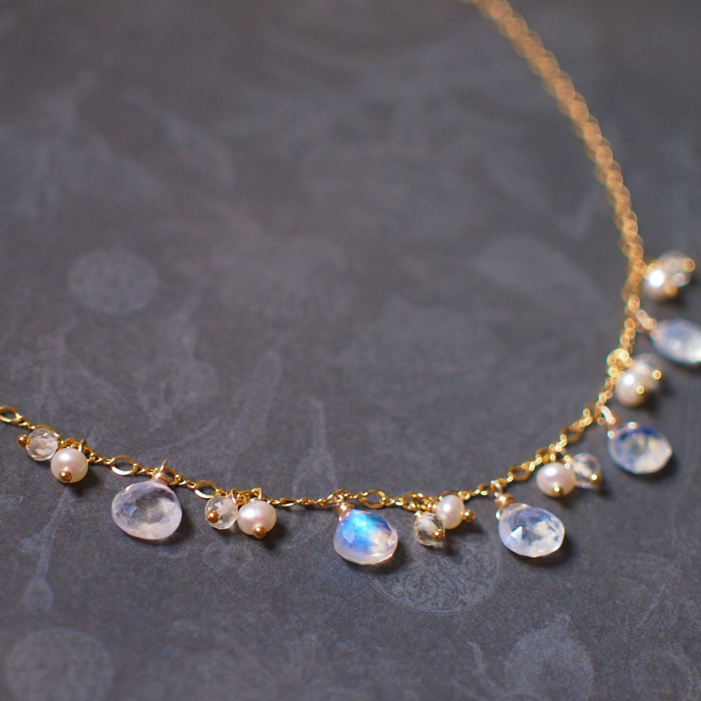 Rainbow Moonstone Necklace // Pearls x Citrine Quartz // 14K Gold-filled // Dainty and Graceful