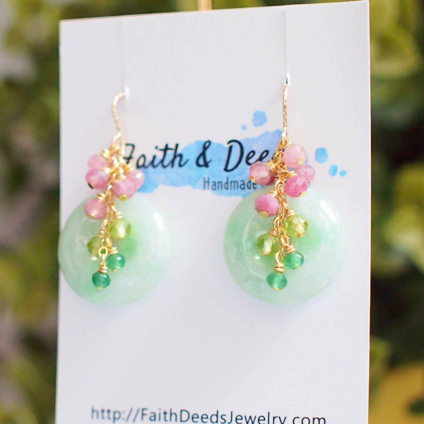 Type A Burmese Jade Donut Earrings // Gem Cluster // Pink Tourmaline x Peridot x Chalcedony // 14K Gold-filled // Feminine & Pretty