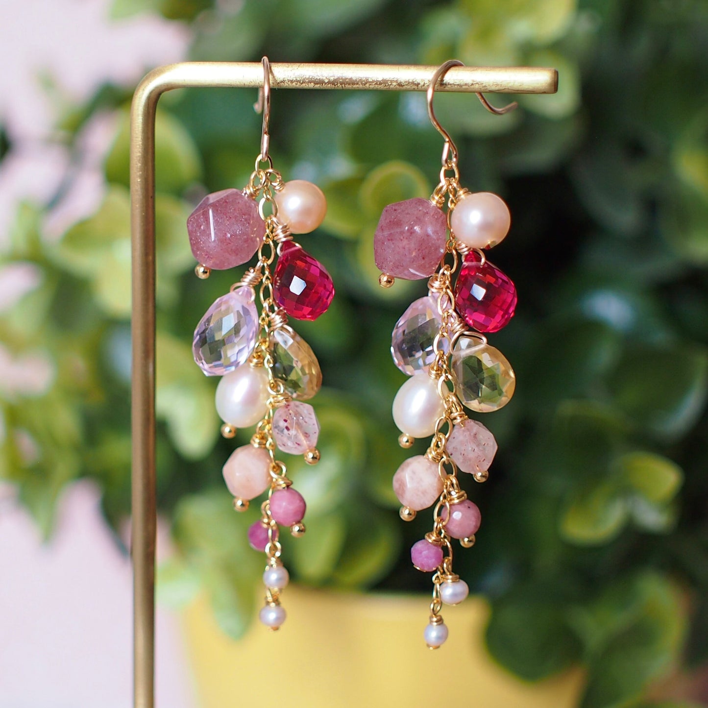 Multi Stones Dangle Earrings // Dangling Style // Gems Cluster // Sparkly & Precious // 14K Gold-filled