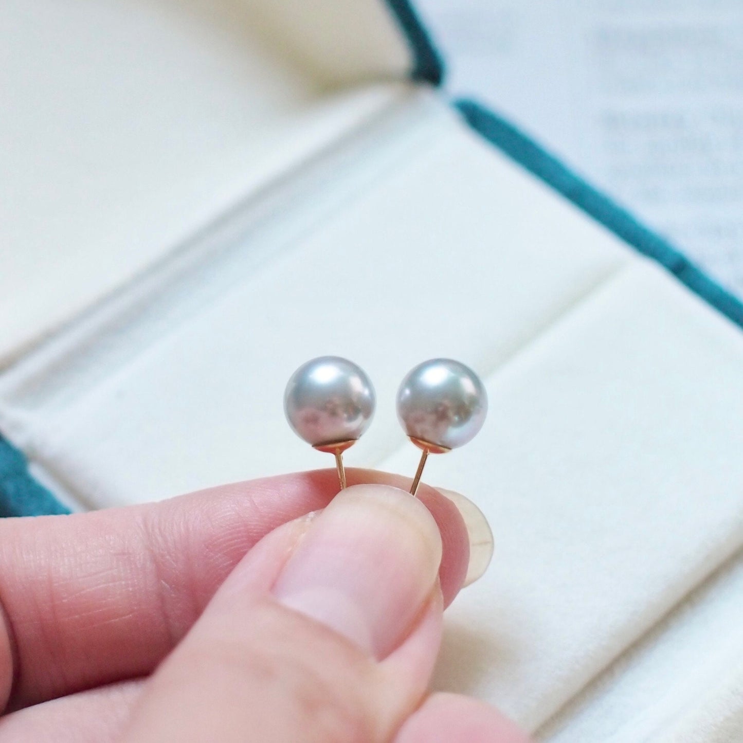 Pre-order: Akoya Silverish Gray Saltwater Pearls Ear Studs // 8mm // 18K Solid Yellow Gold
