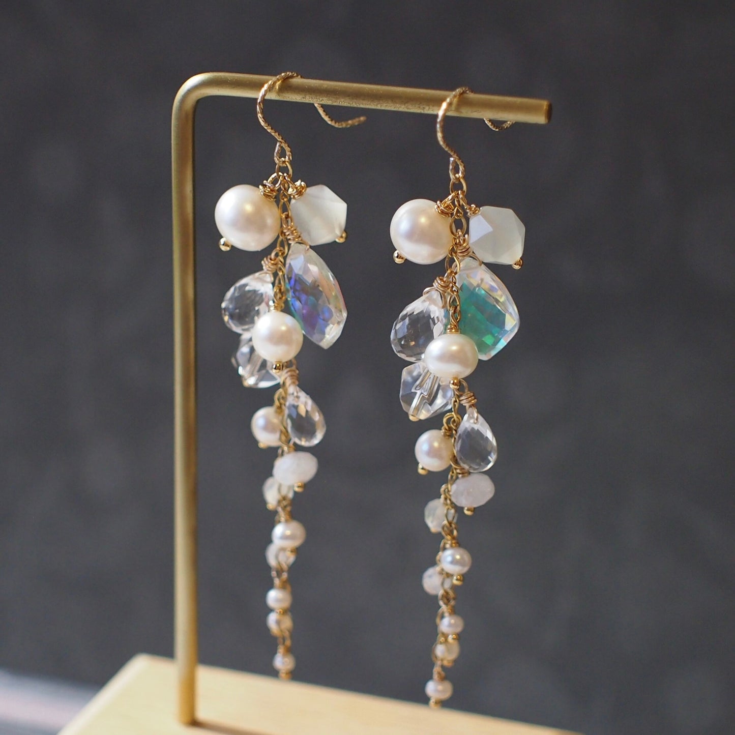 Multi Stones Dangle Earrings // White Theme // Dangling Style // Gems Cluster // Sparkly & Graceful // 14K Gold-filled // Bridal