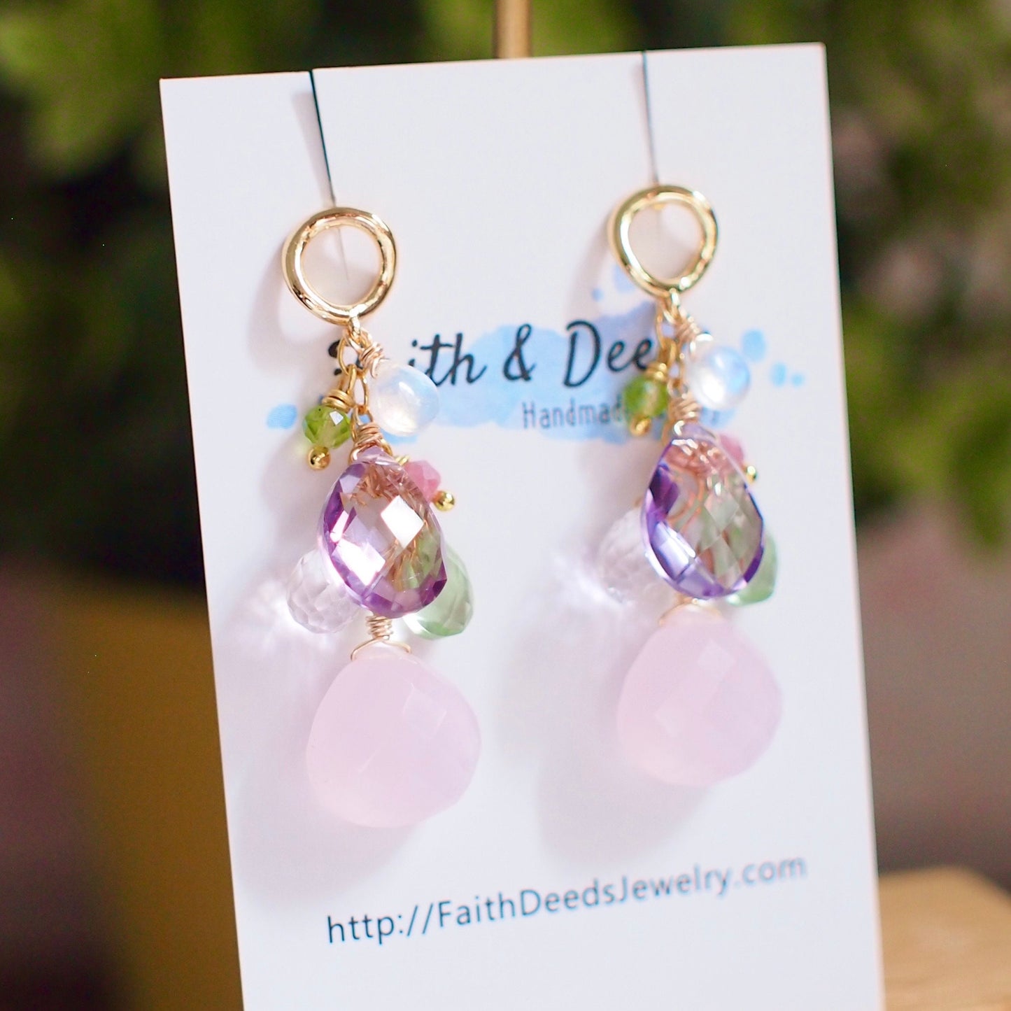 Multi Stones Dangle Earrings // Pink Quartz // Lovely & Feminine // 14K Gold-filled