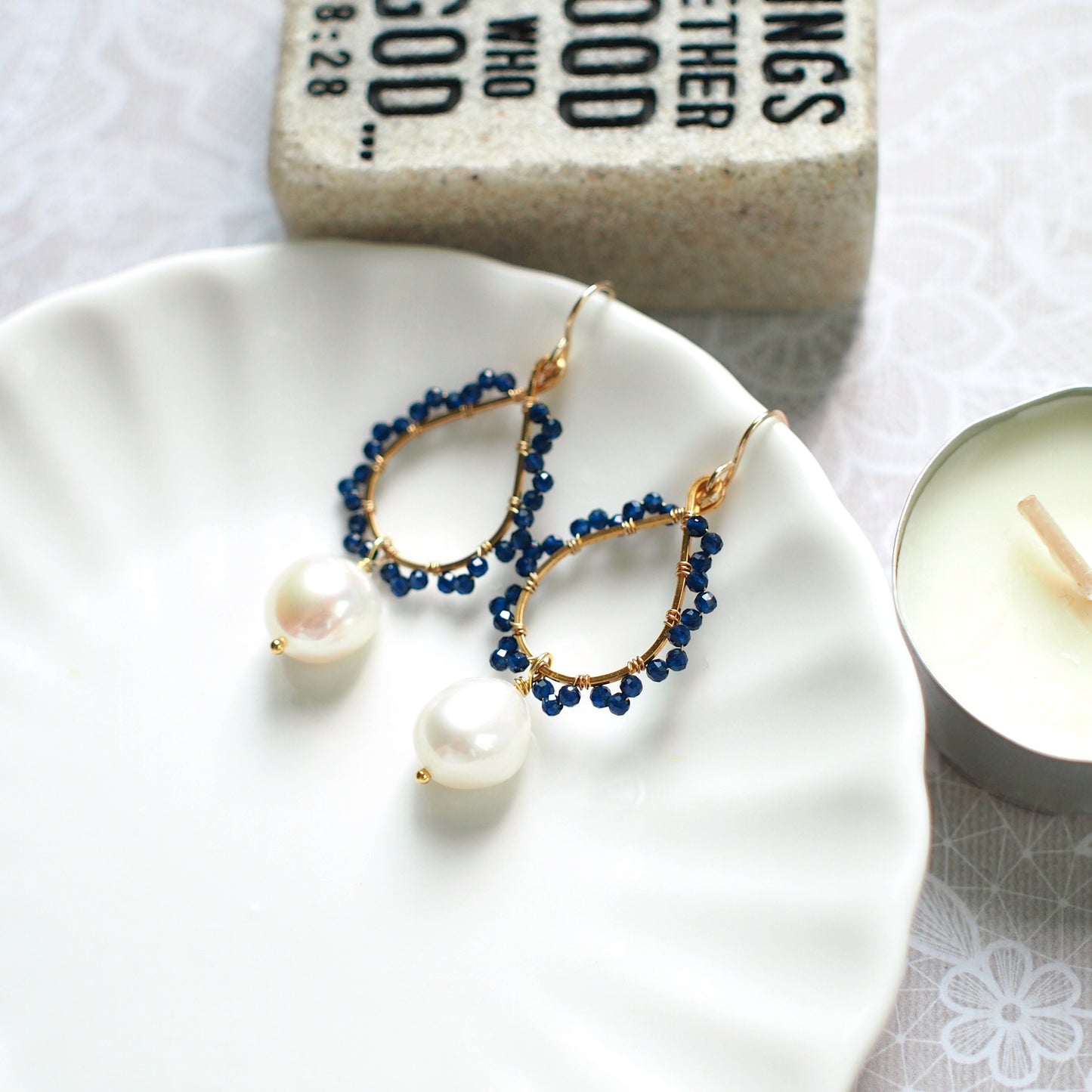 Baroque Pearls x Blue Quartz Earrings // 14K Gold-filled // Wire-wrapped // Precious & Elegant