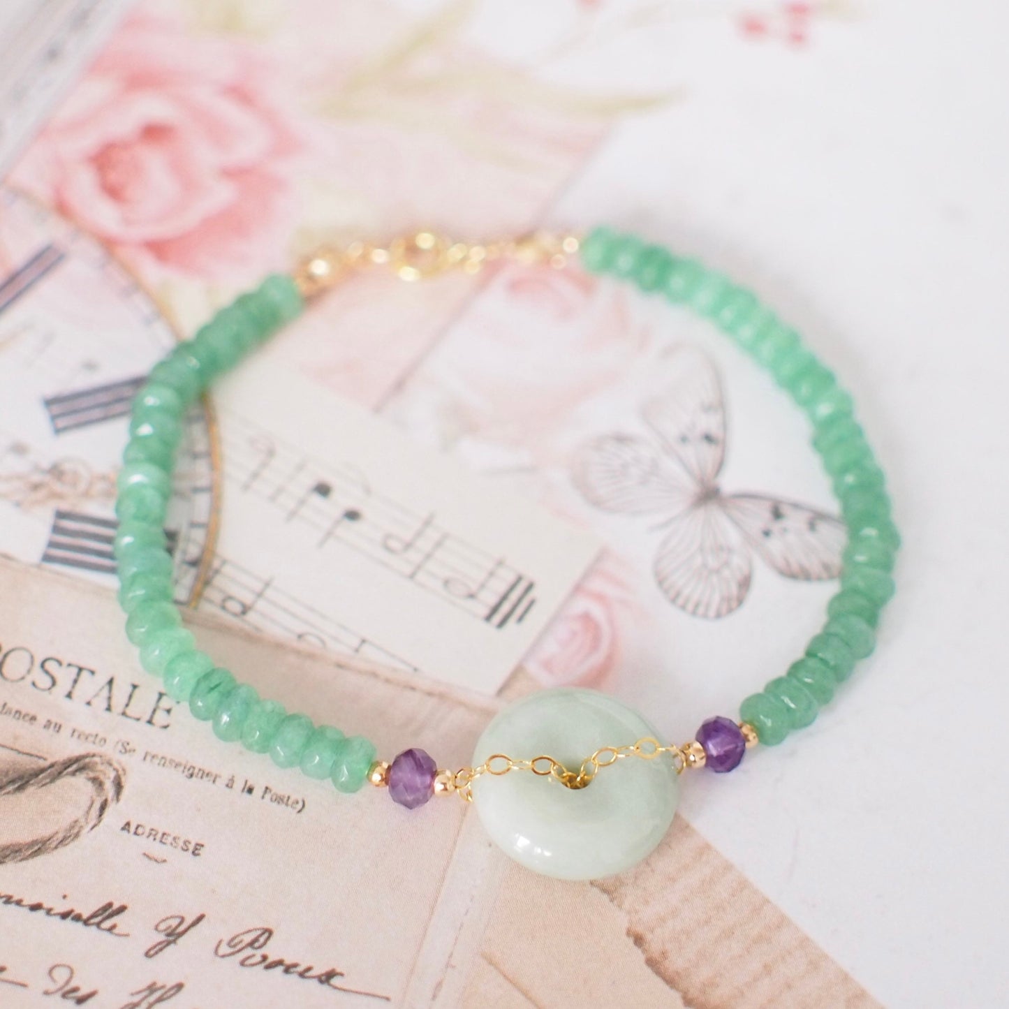Type A Burmese Jade Donut Bracelet // Feminine & Elegant // 14K Gold-filled