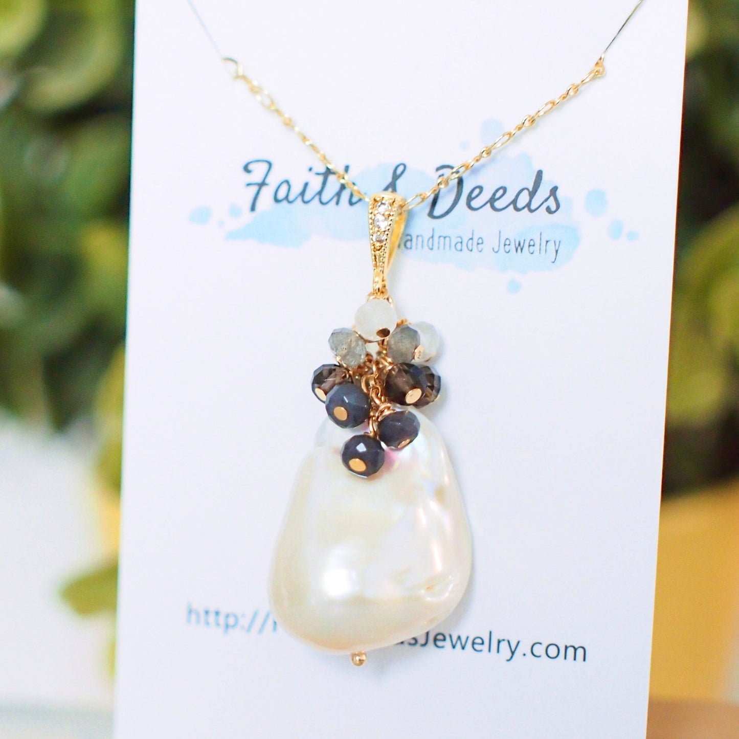 Baroque Pearl x Gem Cluster Pendant // Flameball Pearl // Long Statement Necklace // Sophisticated & Sexy // 14K Gold-filled