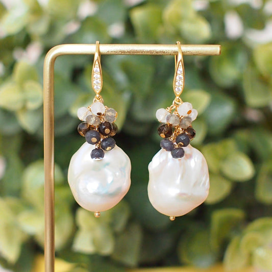 Baroque Pearl Earrings // Flameball Pearls /Gem Cluster // 14K Gold-filled // Elegant & Timeless