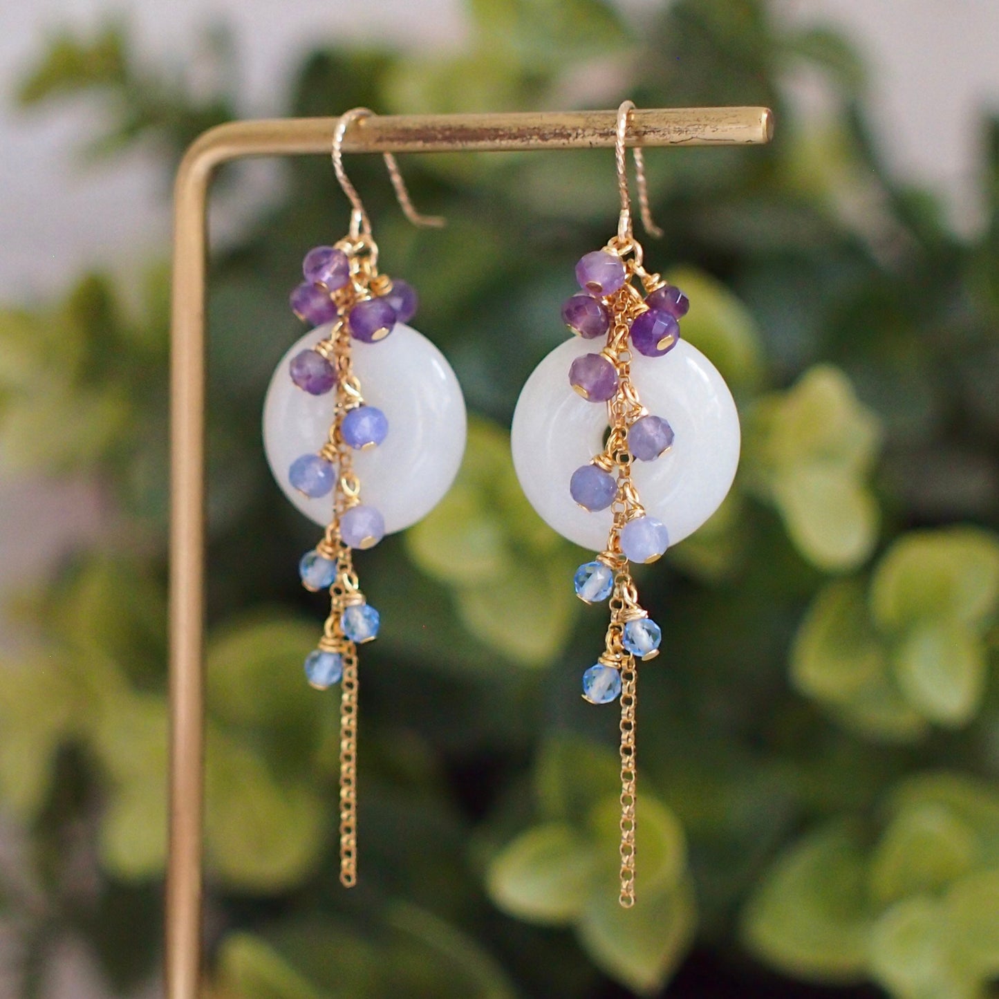Type A Burmese White Jade Donut Earrings // Long Cascading Gems // Purple Ombre // 14K Gold-filled // Unconventional & Elegant