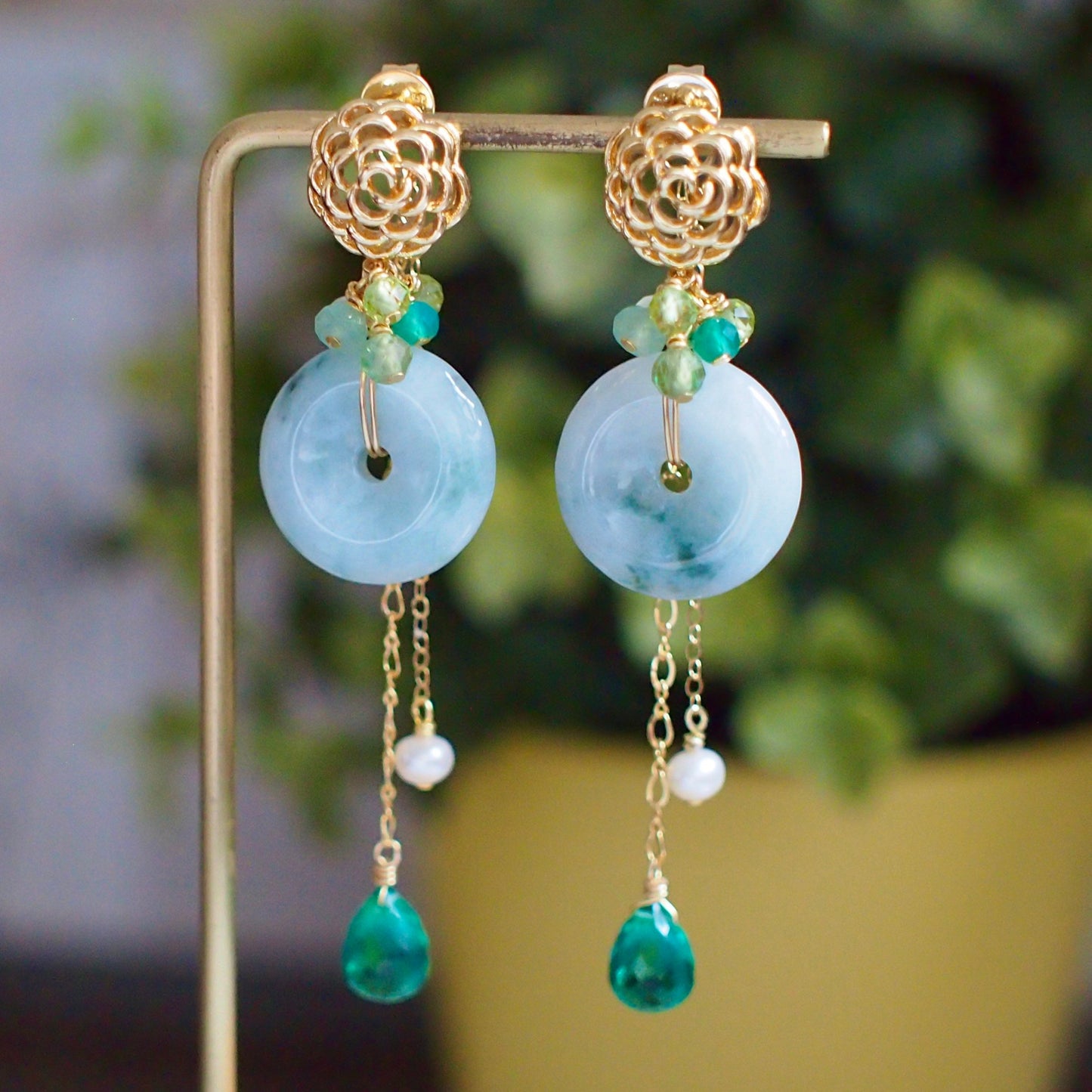 Type A Burmese Jade Donut Earrings // Gem Cluster // 14K Gold-filled // Detachable Dangles