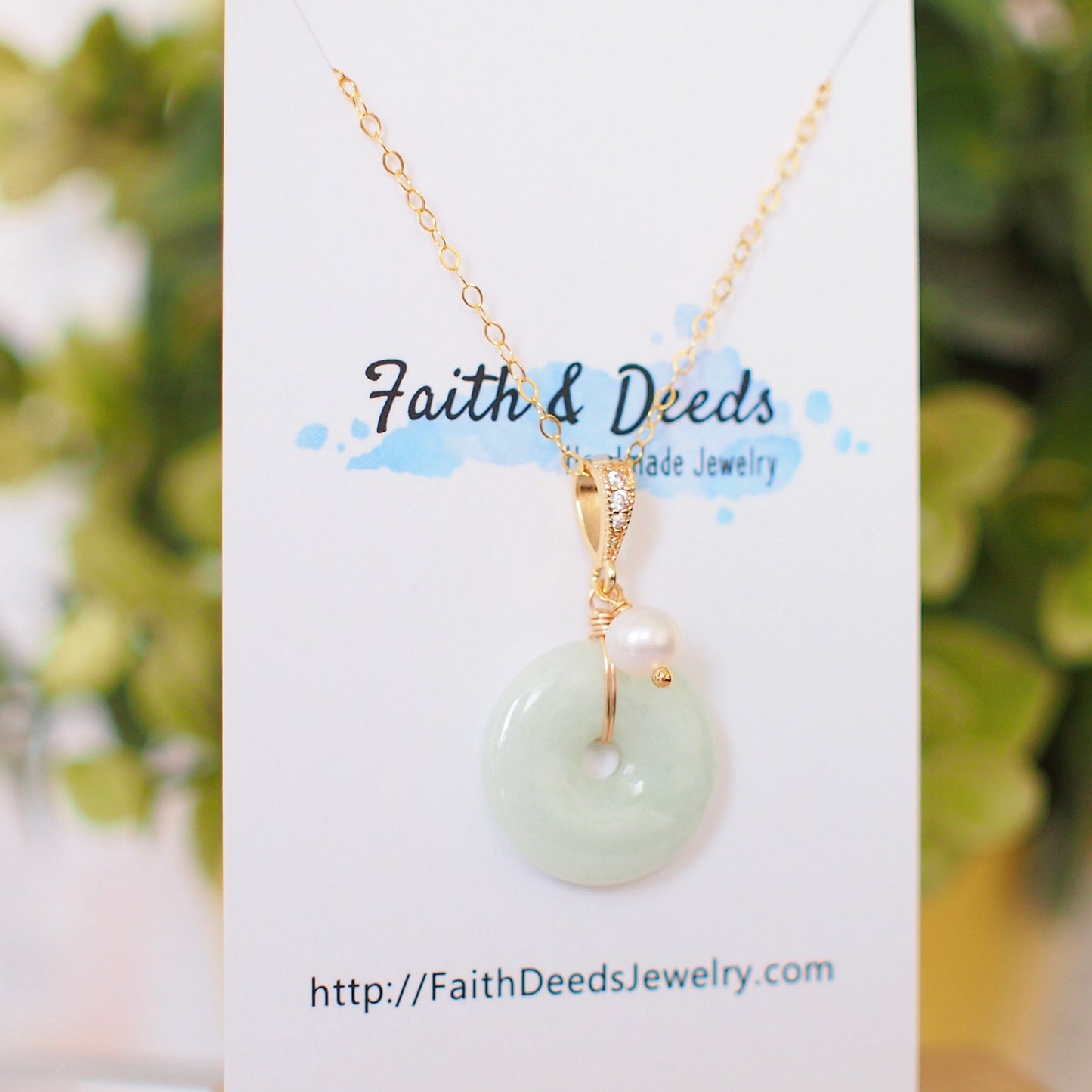 Type A Burmese Jade Donut Pendant // Fresh Water Pearl// 14K Gold-filled // Simple & Graceful