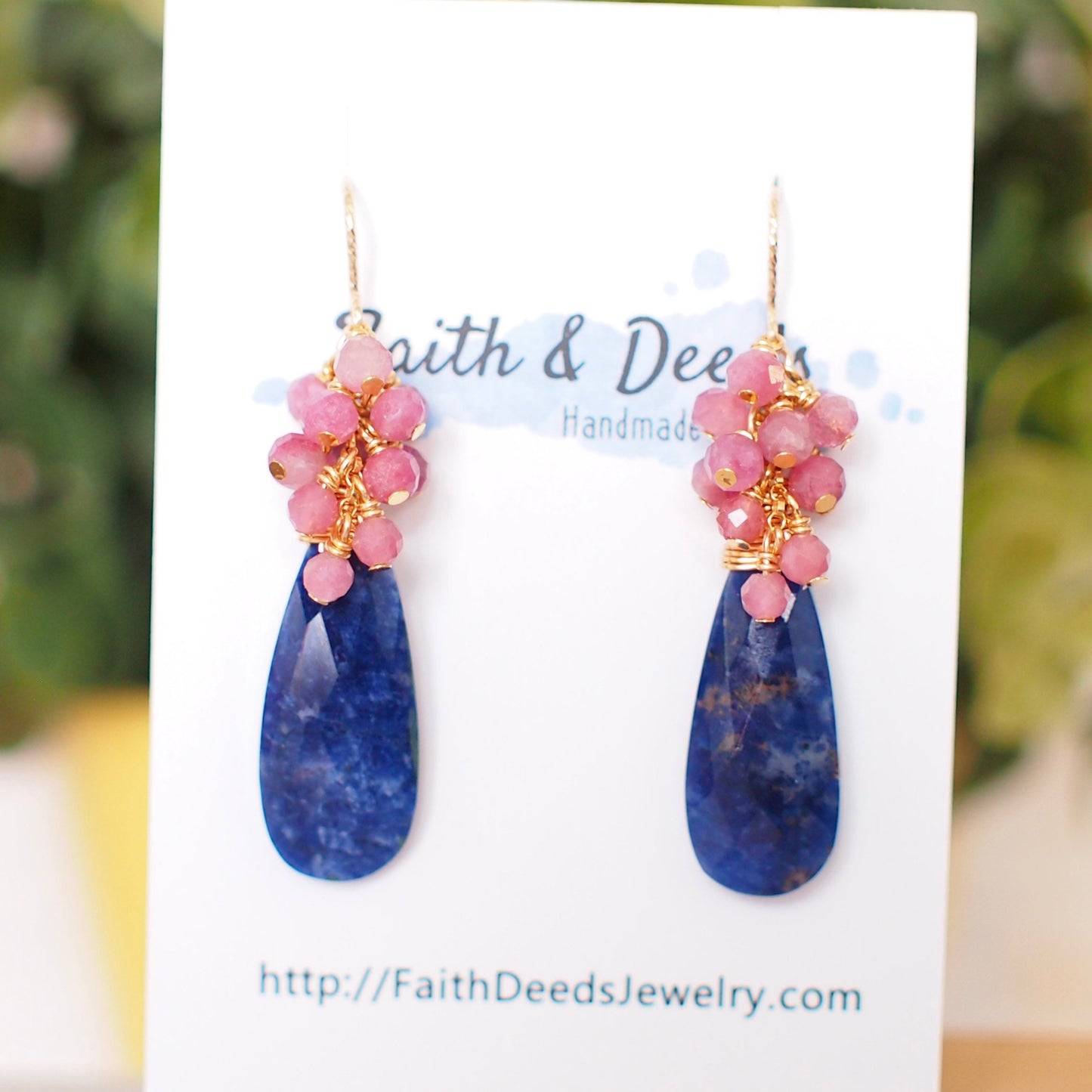 Sodalite x Pink Tourmaline Earrings // Statement Earrings // Gem Cluster // 14K Gold-filled // Gorgeous & Striking