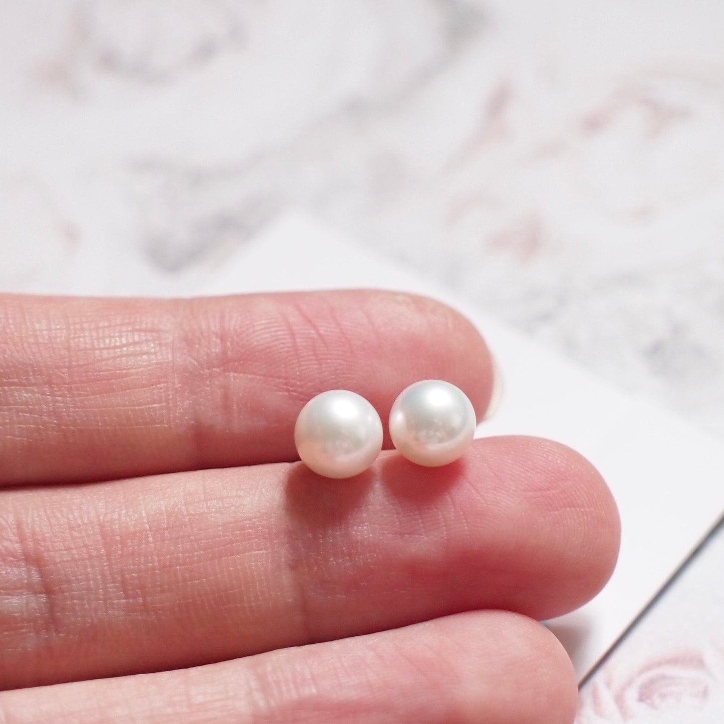 Fresh Water Pearls Studs // 7mm // Detachable Frames // 18K White Gold Plated over Sterling Silver