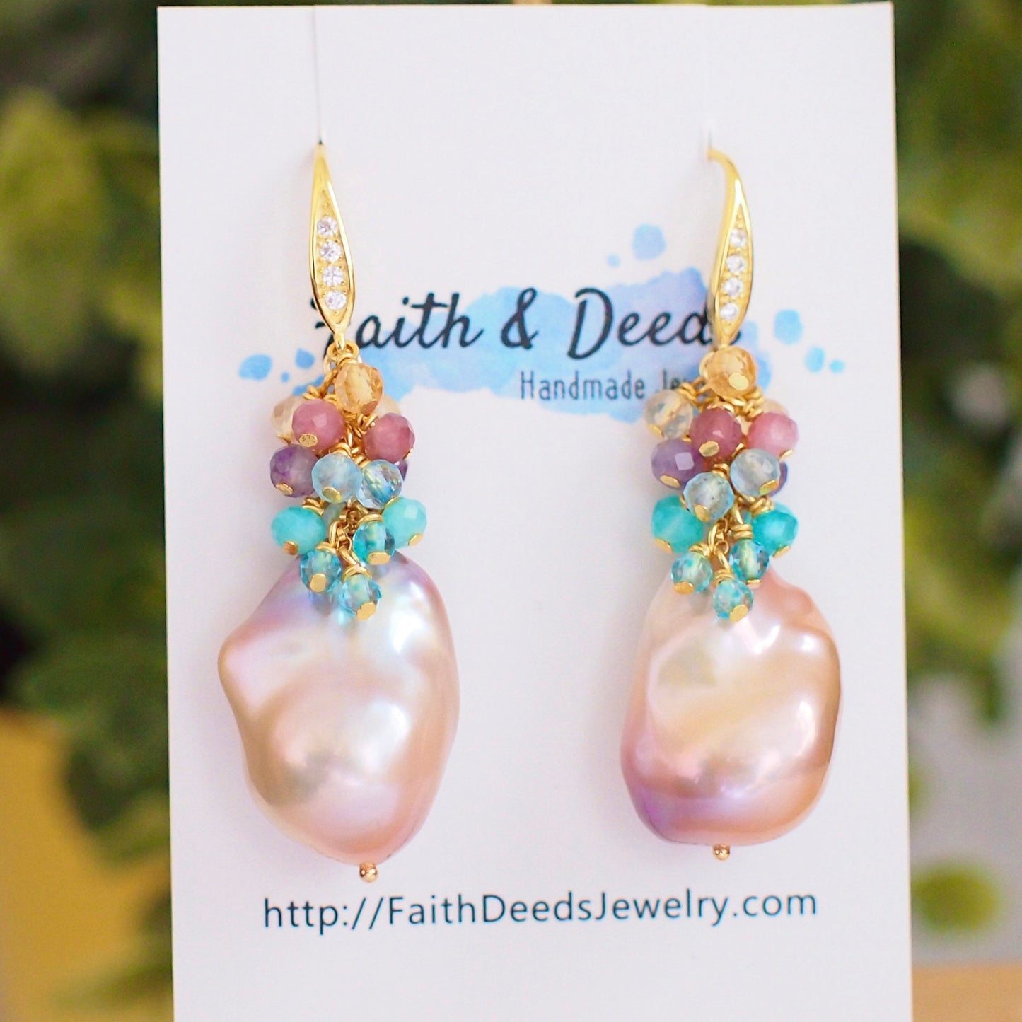 Rainbow Baroque Pearl Earrings // Gems Cluster // Flameball Pearls // Unicorn Colour // 14K Gold-filled // Colourful and Fun
