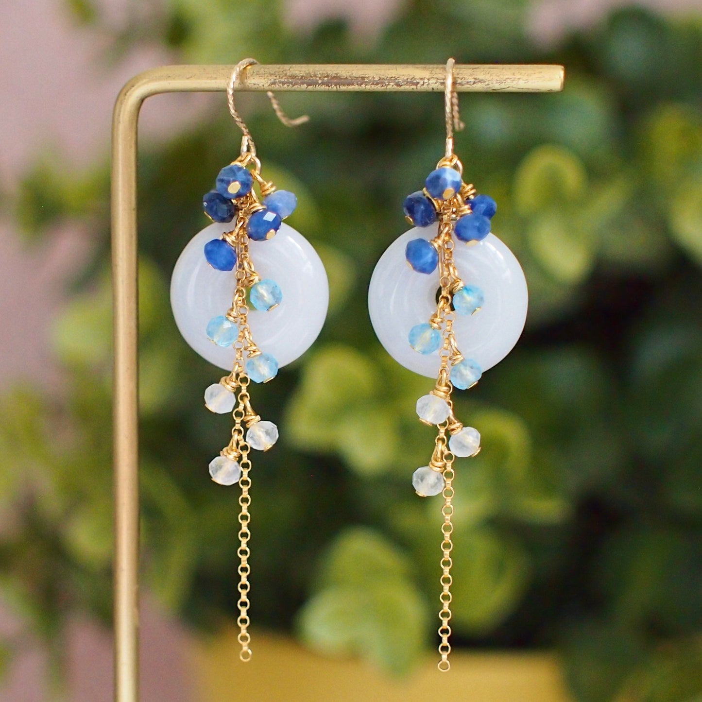 Type A Burmese White Jade Donut Earrings // Long Cascading Gems // Blue Ombre // 14K Gold-filled // Unconventional & Stylish