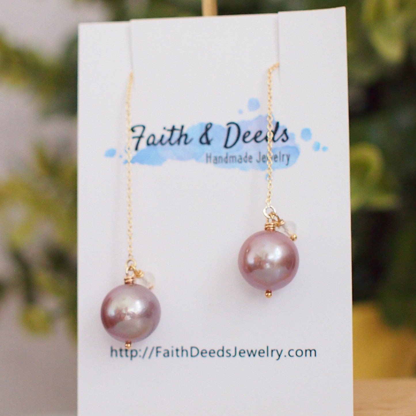 Purple Edison Pearl Earrings // Simple Threader Earrings // Rainbow Moonstone // 14K Gold-filled // Dangling Style // Sassy