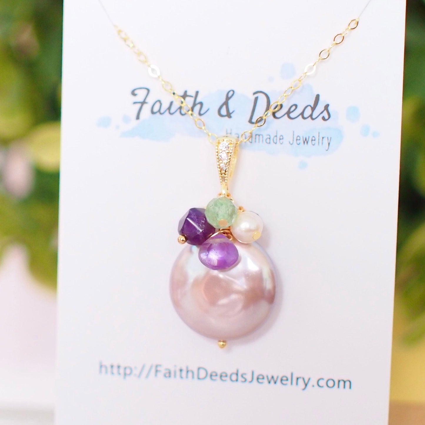 Purple Fresh Water Coin Pearl Pendant // Natural Purple // Sweet & Elegant // 14K Gold-filled