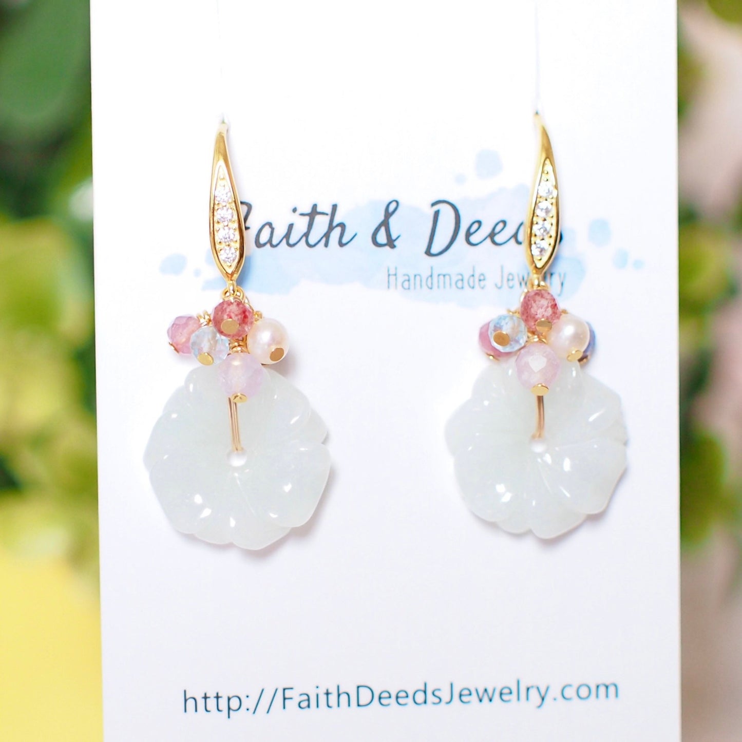 Type A Burmese Carved Jade Flower Earrings // Pastel Gem Cluster // 14K Gold-filled // Sweet & Feminine