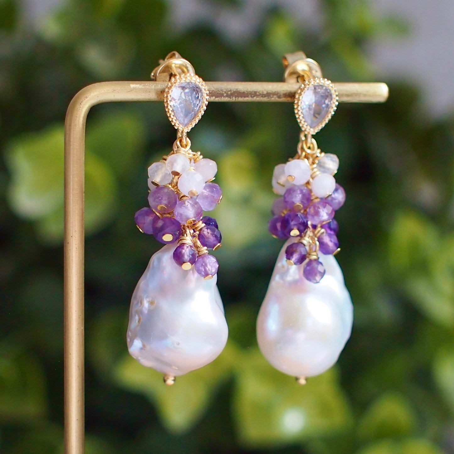 Baroque Pearl Earrings // Flameball Pearls // Amethyst x Moonstones // 14K Gold-filled // Elegant & Sexy