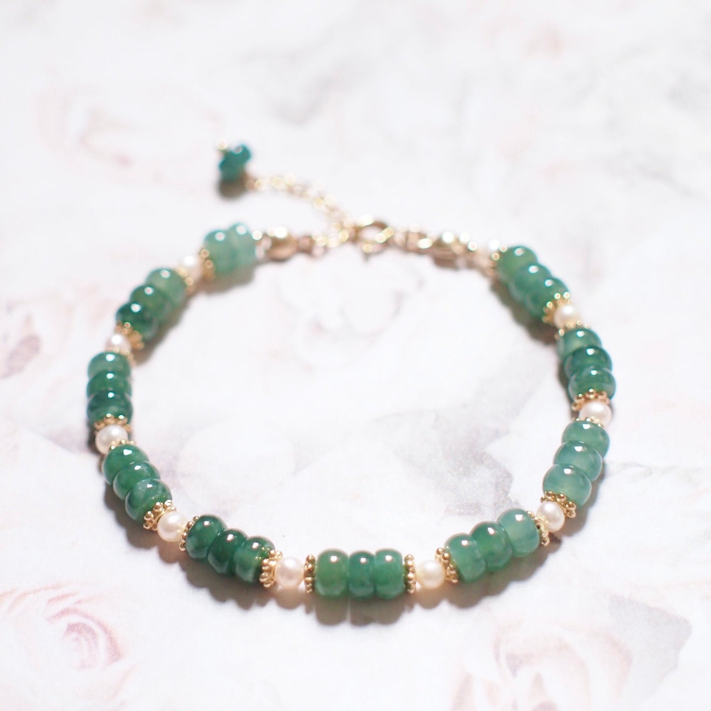 Type A Burmese Jade x Pearls Bracelet // Classic Style // 14K Gold-filled