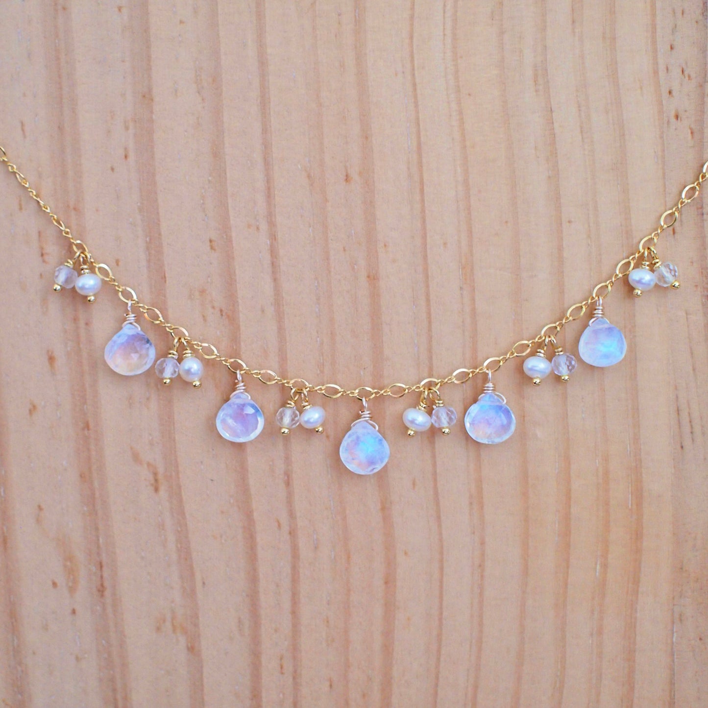 Rainbow Moonstone Necklace // Pearls x Citrine Quartz // 14K Gold-filled // Dainty and Graceful