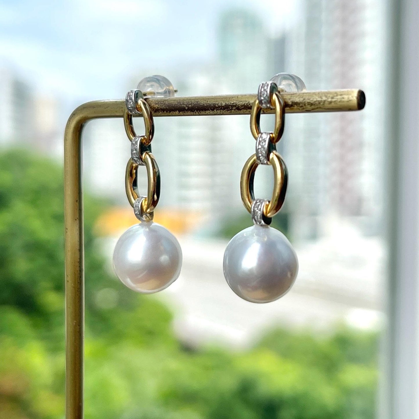 Australian South Sea White Pearl Earrings // Modern & Chic // Exceptional Lustre // Vermeil