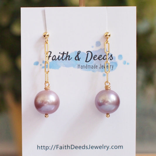 Purple Edison Pearl Earrings // 14K Gold-filled // Simple & Chic // Gorgeous Lustre