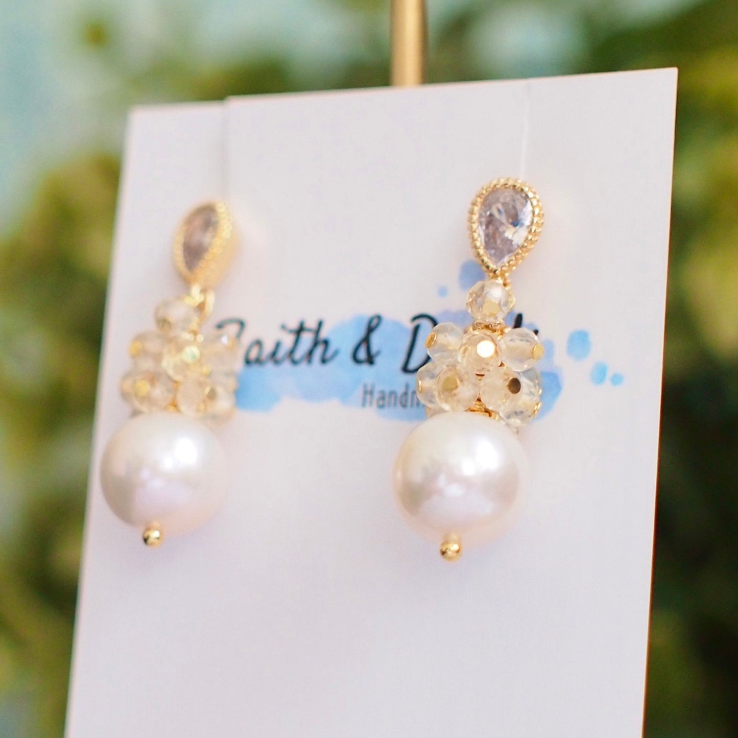 Fresh Water Pearl Earrings // Gem Cluster // Citrine Quartz // 14K Gold-filled