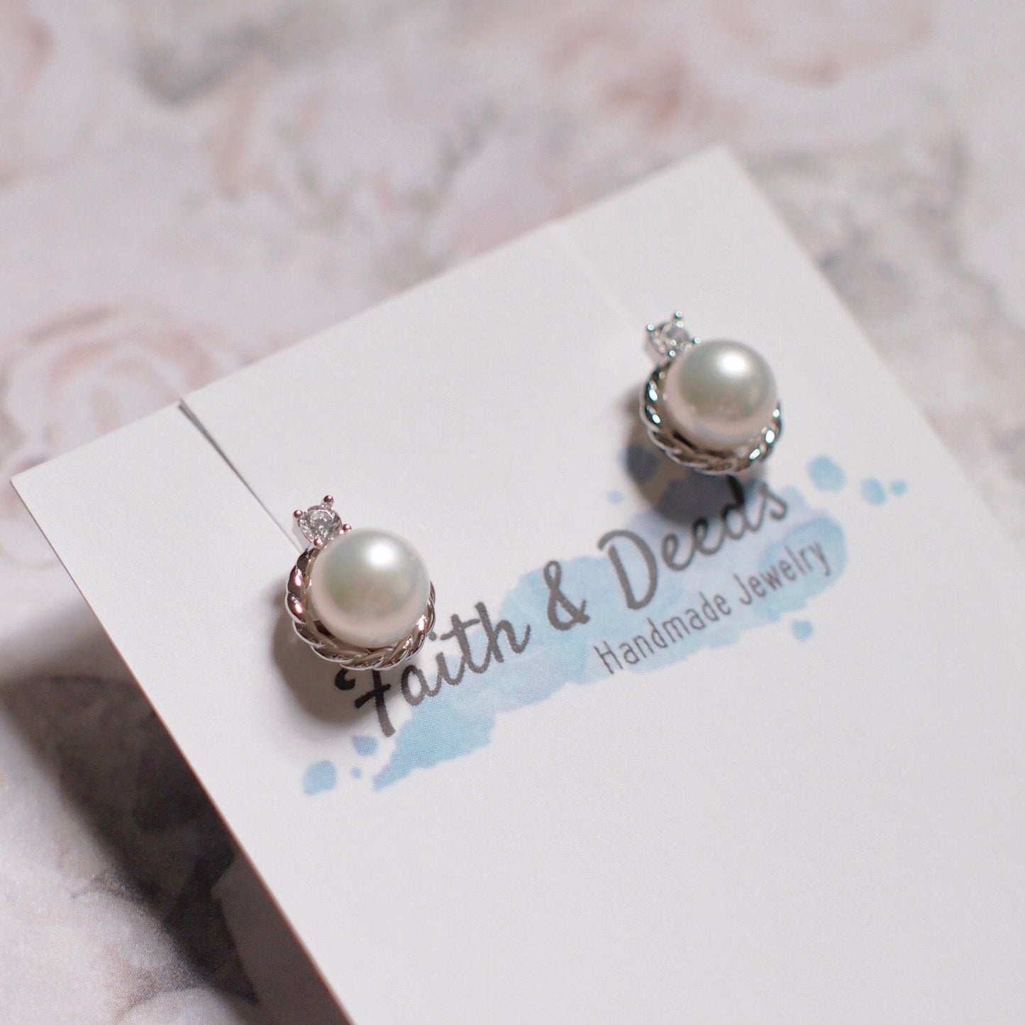 Fresh Water Pearls Studs // 7mm // Detachable Frames // 18K White Gold Plated over Sterling Silver