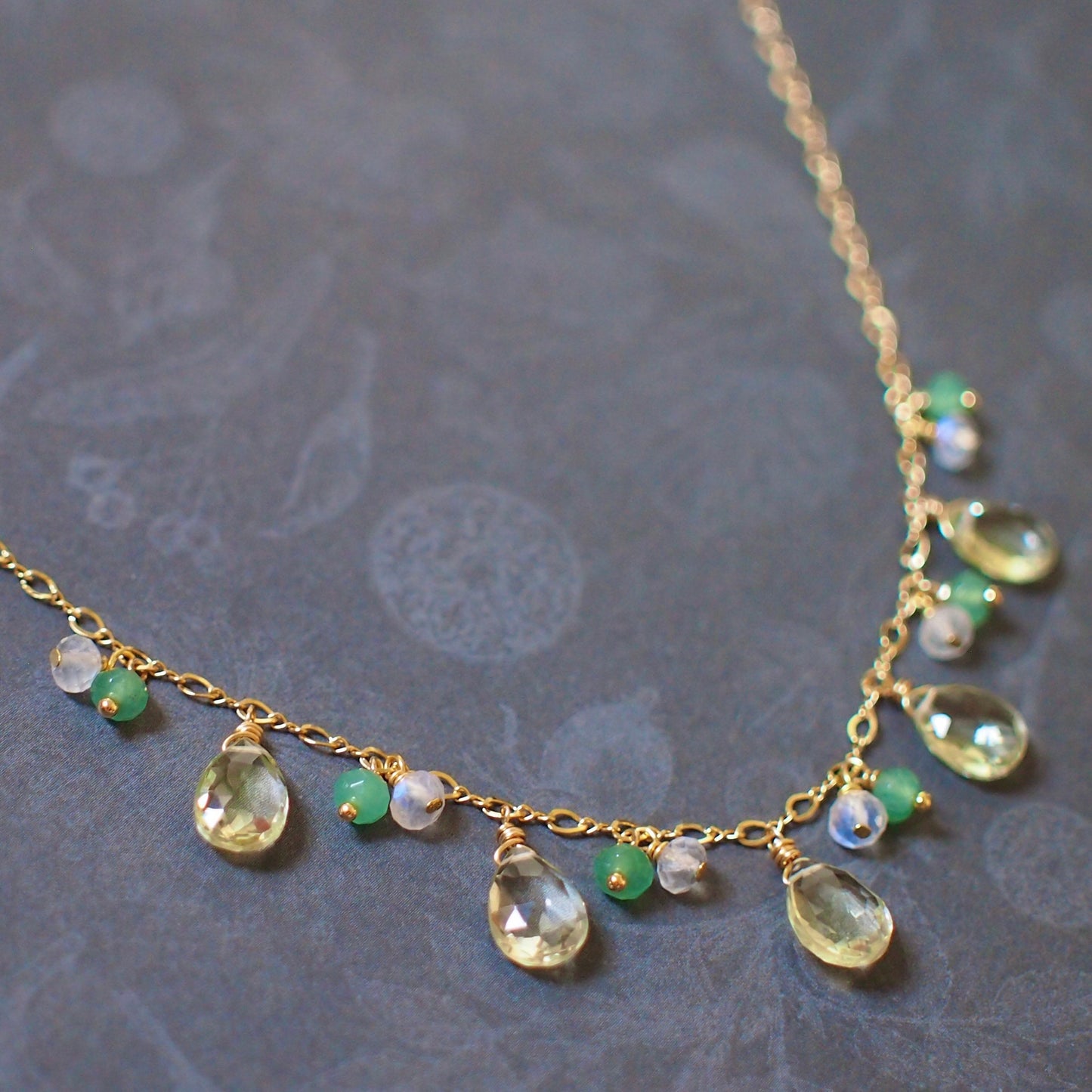 Citrine Quartz Necklace // Aventurine x Moonstones// 14K Gold-filled // Refreshing and Lovely