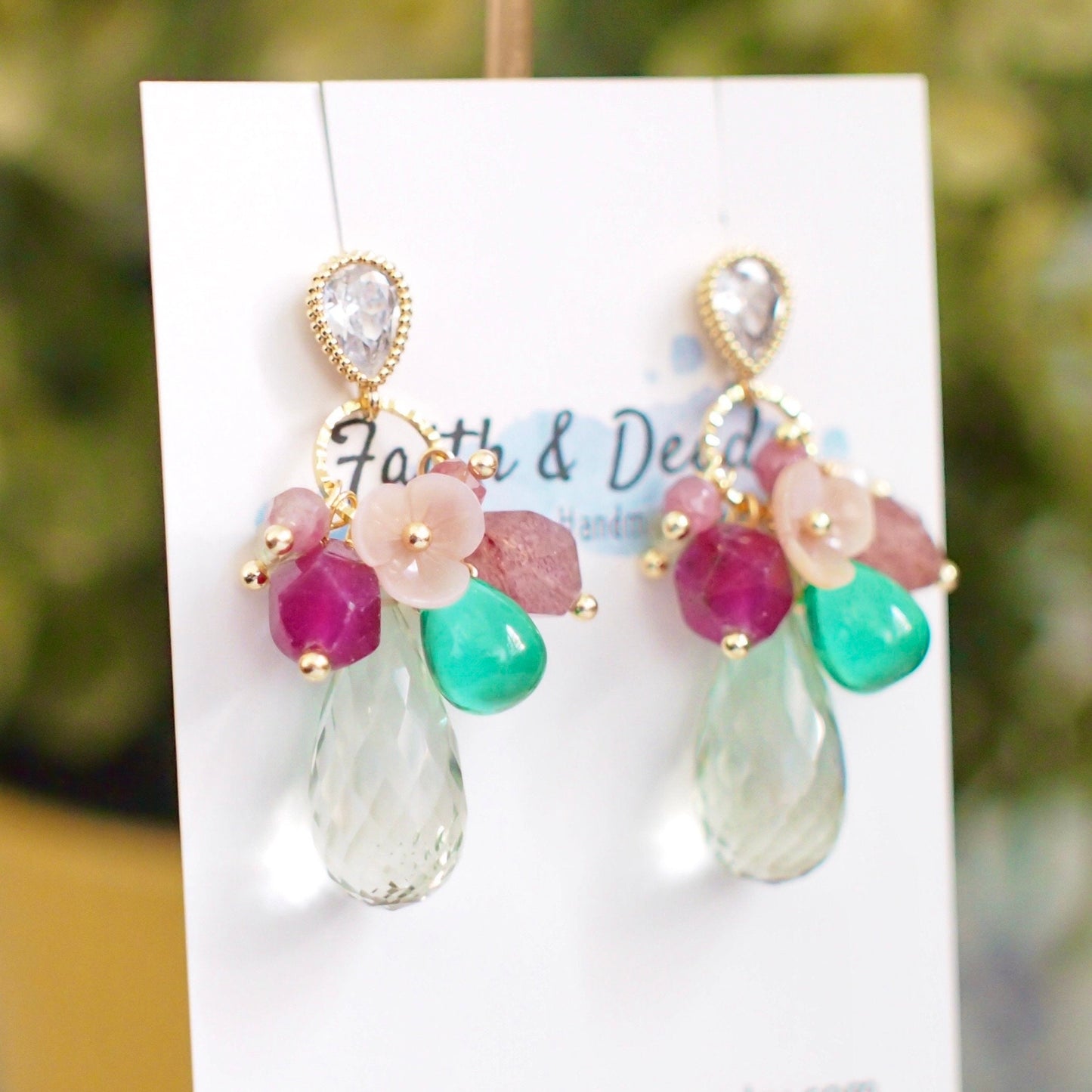 Green Amethyst Earrings // Statement Earrings // 14K Gold-filled // Sweet Floral Theme