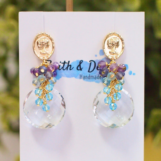 Natural Rock Crystal Earrings // Statement Earrings // 14K Gold-filled // Wire-wrapped // Sparkly & Chic