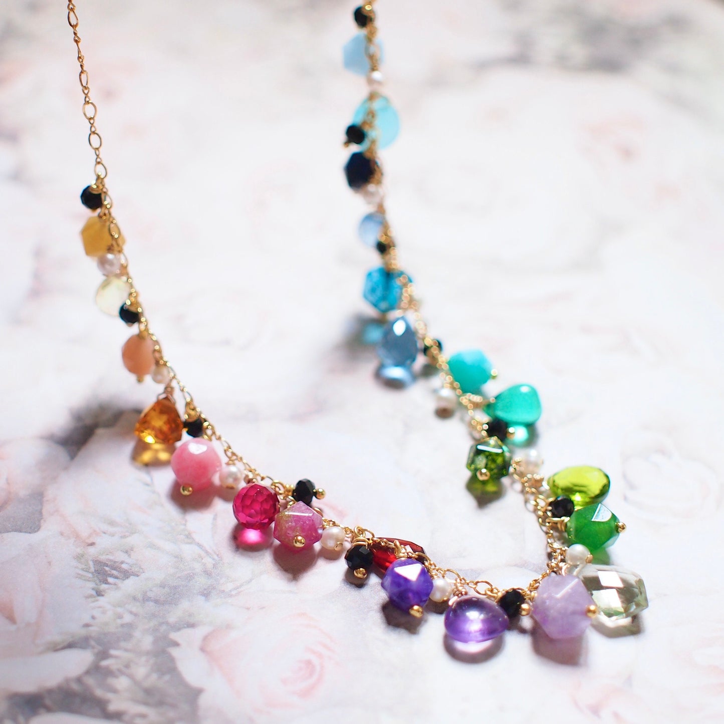Ombre-style Dangling Stone Necklace // 14K Gold-filled // Fun & Sassy // Rainbow theme