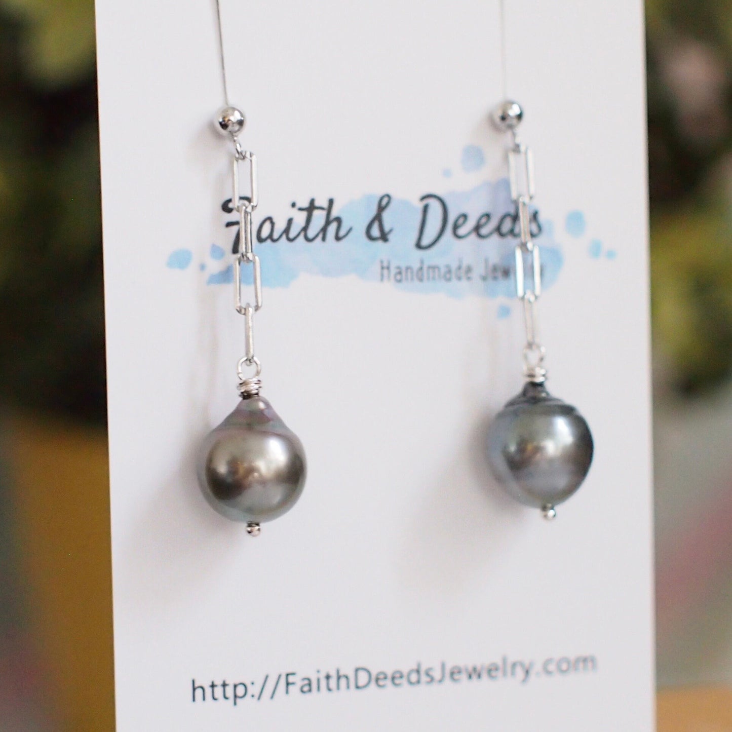 Tahitian Pearl Earrings // Platinum Gray // 925 Sterling Silver // 14K Gold-filled