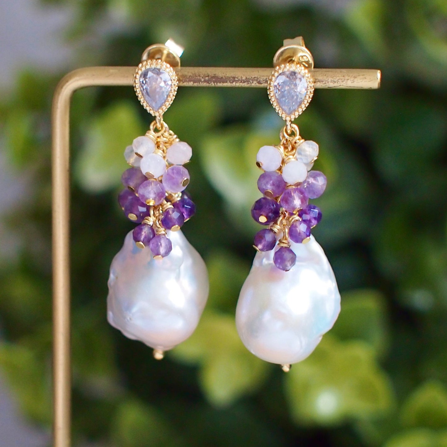 Baroque Pearl Earrings // Flameball Pearls // Amethyst x Moonstones // 14K Gold-filled // Elegant & Sexy