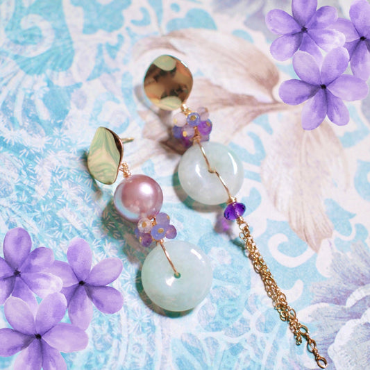 Type A Burmese Jade Donut Earrings // Edison Pearl // Asymmetrical // 14K Gold-filled // One of a Kind